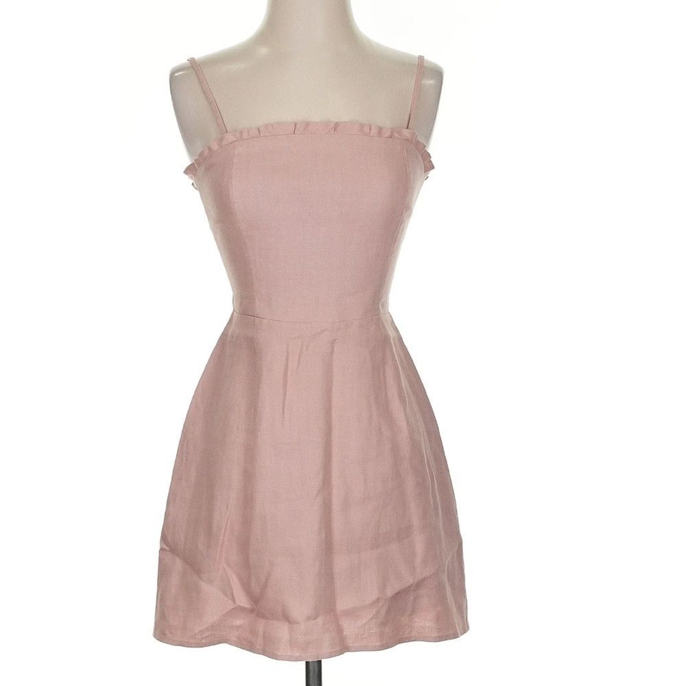 Reformation Ava Ruffled Linen Mini Dress Soft Girl Balletcore Pink Size 2 - Picture 2 of 11